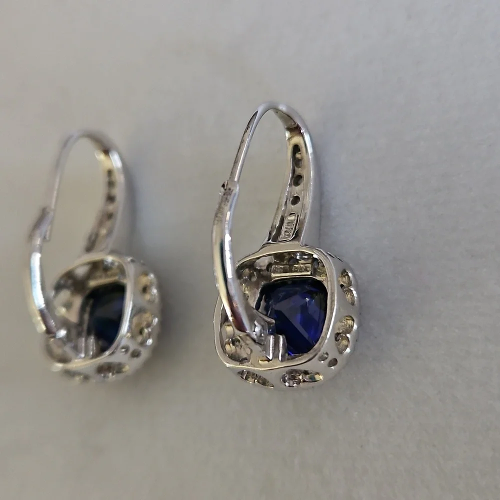 Cushion Cut Sapphire Earrings - Picture 12 of 16